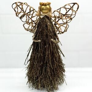 Christmas Twig Angel-Rustic Twigs & Glitsy Hints of Gold-Jute Halo and Hair, 12”